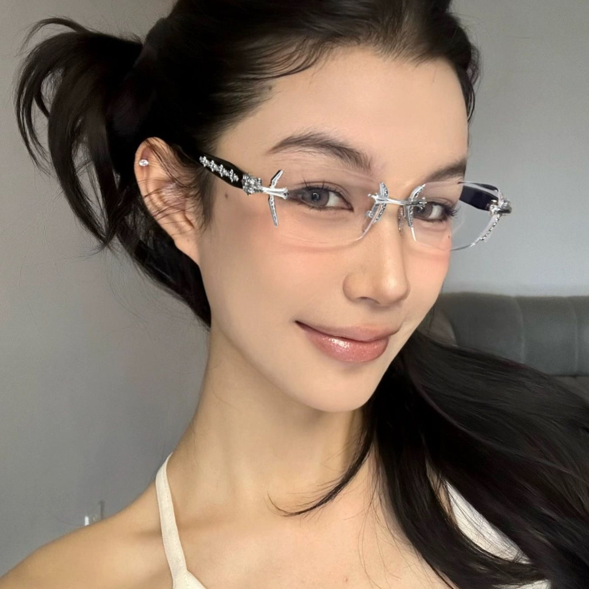 Chrome Hearts retro silver square frameless glasses