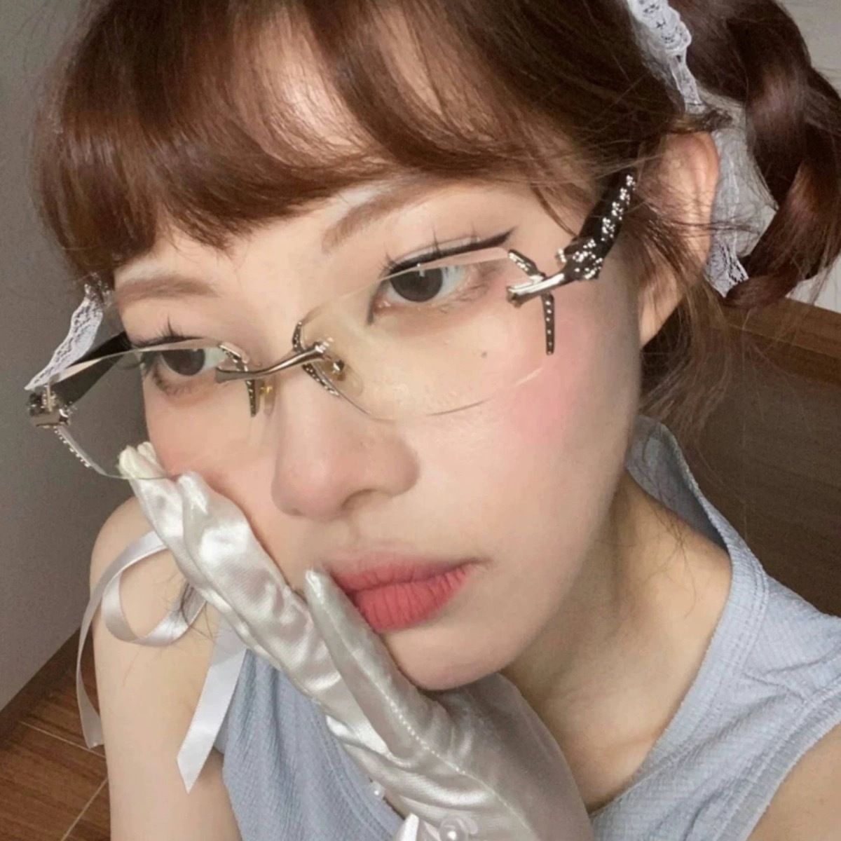 Chrome Hearts retro silver square frameless glasses