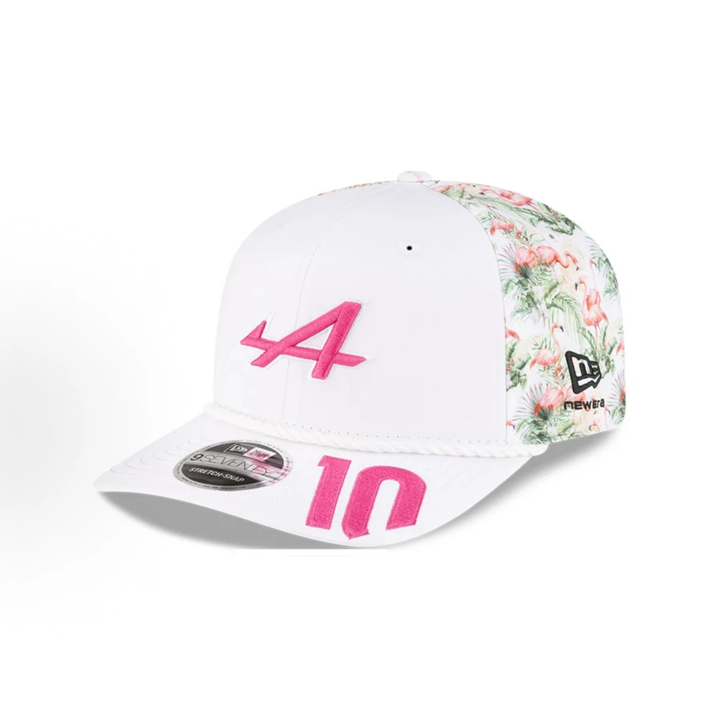 New Era BWT Alpine F1 Pierre Gasly #10 Miami GP 2026 Special 9SEVENTY Stretch‑Snap Cap, White Pink Flamingo Racing Hat