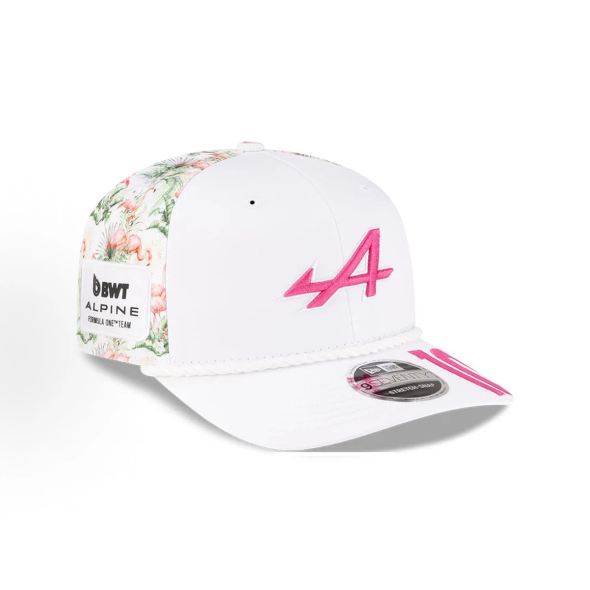 New Era BWT Alpine F1 Pierre Gasly #10 Miami GP 2026 Special 9SEVENTY Stretch‑Snap Cap, White Pink Flamingo Racing Hat